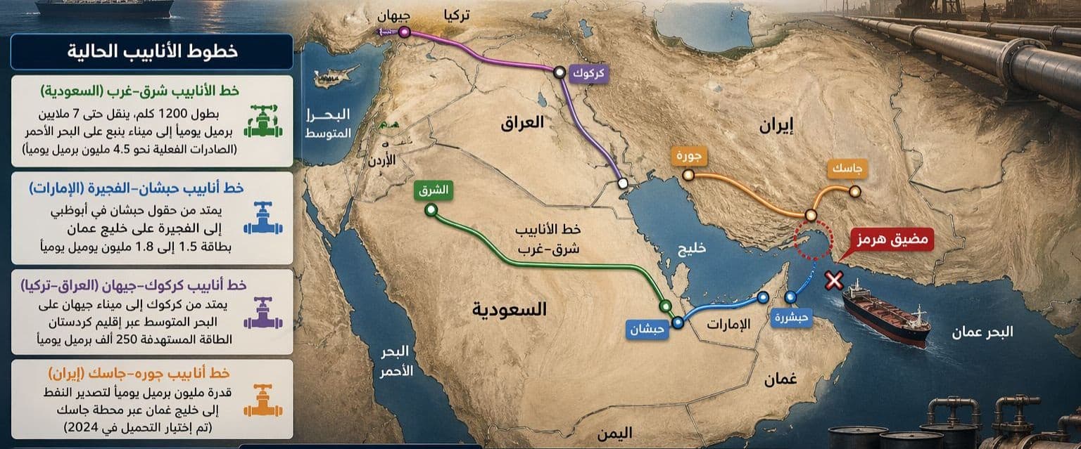 مسارات بديلة لنفط وغاز الشرق الأوسط مع تعطل مضيق هرمز يثير مخاوف الإمدادات