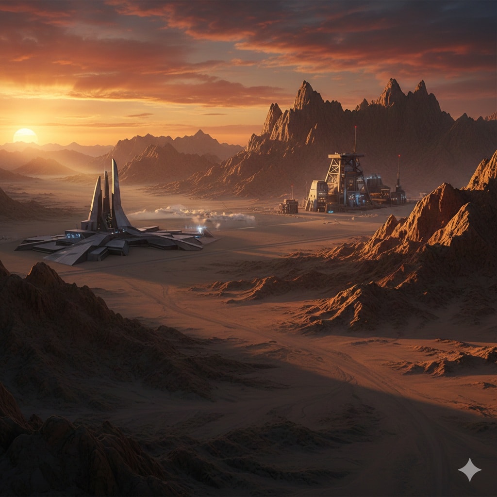 مشهد تخيلي يجسد طموحات أرض الصومال في نيل الاعتراف الدولي عبر فتح تضاريسها الوعرة أمام منشآت التعدين المستقبلية والقواعد العسكرية الأميركية. (AI) 