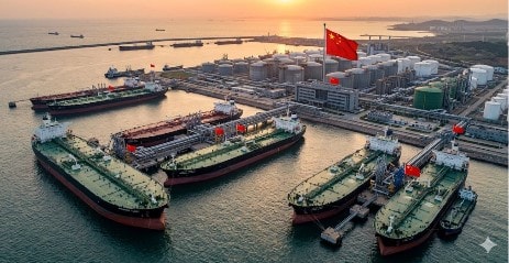  صورة لناقلات نفط عملاقة راسية في موانئ مقاطعة شاندونغ الصينية