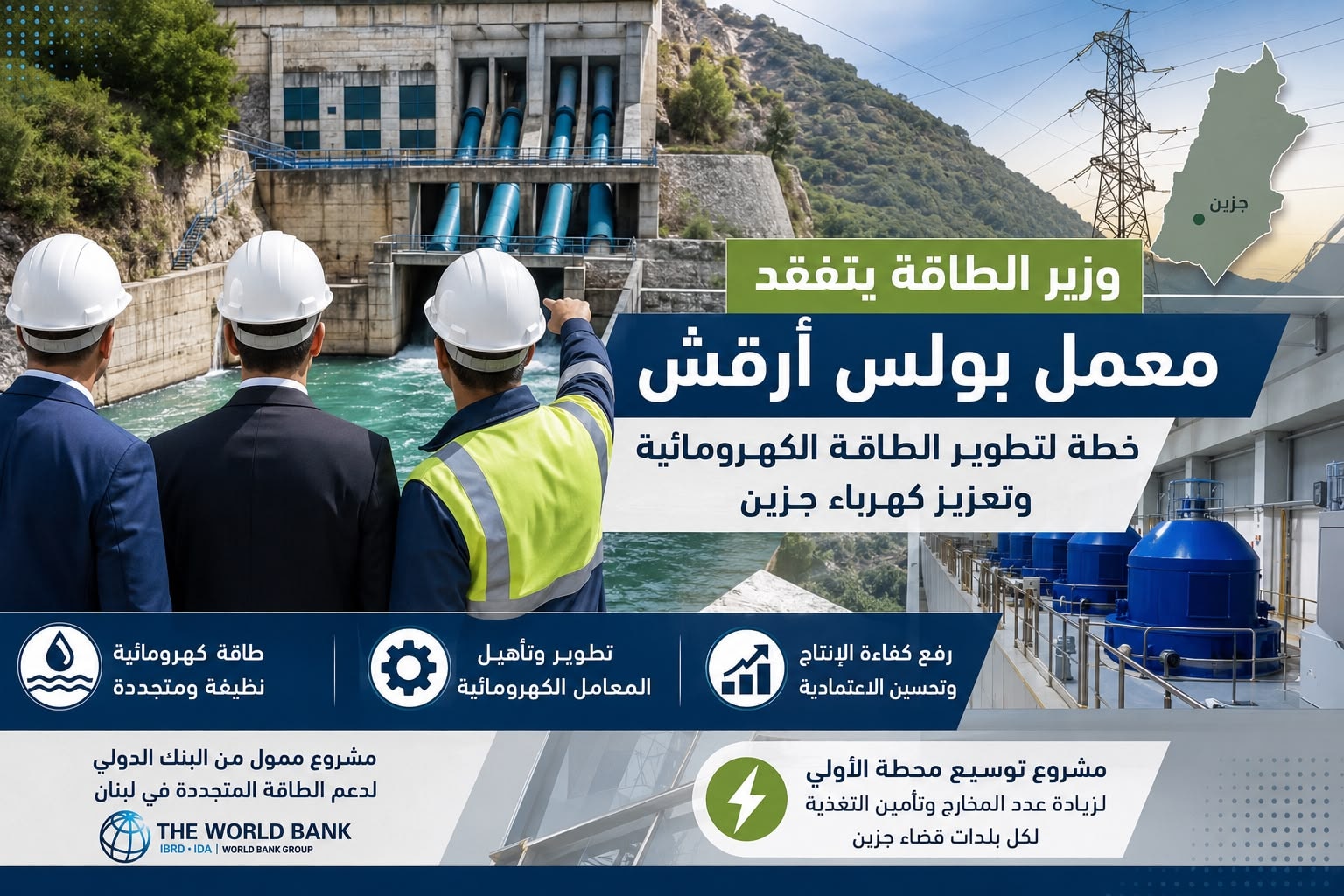 وزير الطاقة والمياه جو الصدي يتفقد معمل بولس أرقش الكهرومائي في قضاء جزين في مستهل جولة تفقدية تشمل مشاريع الطاقة المتجددة والمياه في المنطقة