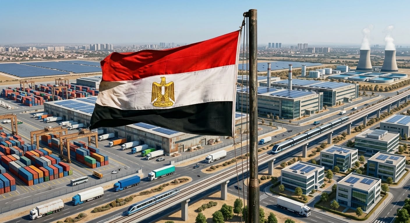 علم مصر فوق منطقة صناعية ai