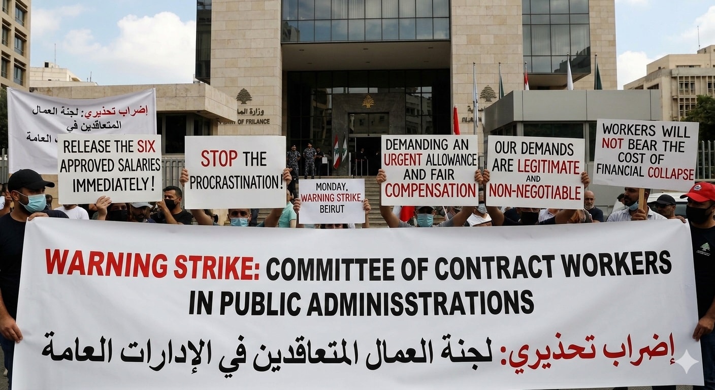 اضراب تحذيري للجنة المتعاقدين في الإدارات العامة _صورة مولدة عبر الذكاء الاصطناعي