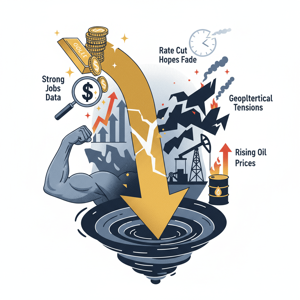 Gold Prices Dip as Rate Cut Hopes Fade Amidst Strong Jobs Data, Geopolitical Tensions