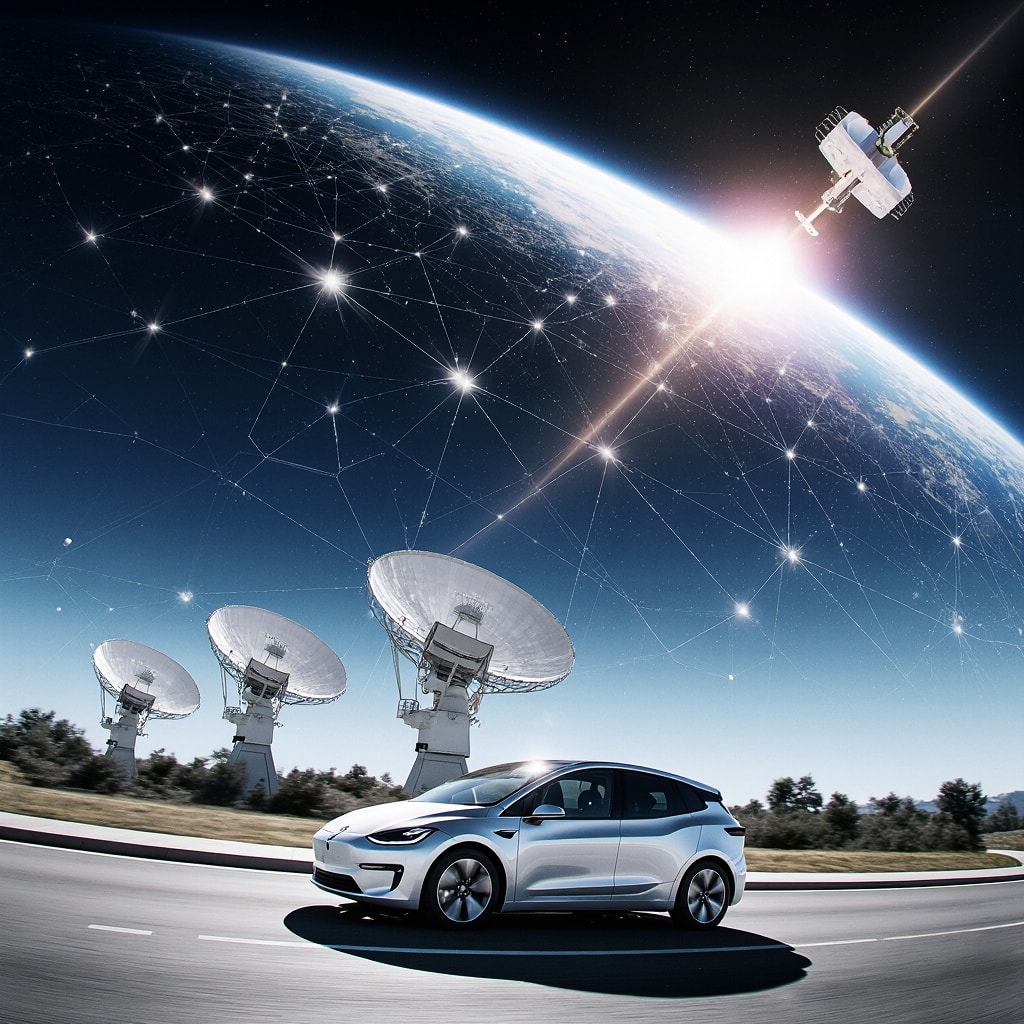 صورة سيارة وتعزيز لشبكة ستارلينك(ai)