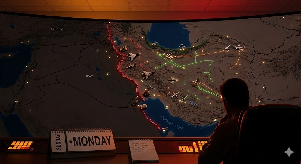 إيران تغلق مجالها الجوي غرباً وتقيّد الرحلات المدنية حتى الاثنين_صورة مولدة عبر الذكاء الاصطناعي
