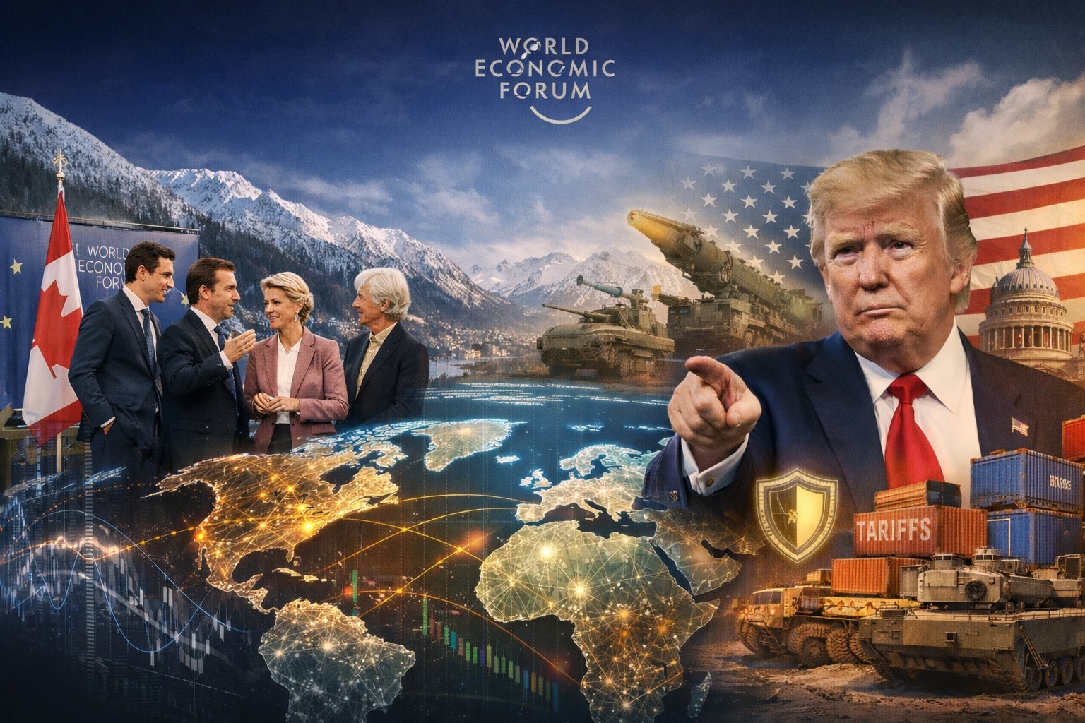 ترامب وزعماء العالم المعارضين لخططه في منتدى دافوس - صورة إبداعية -سبين