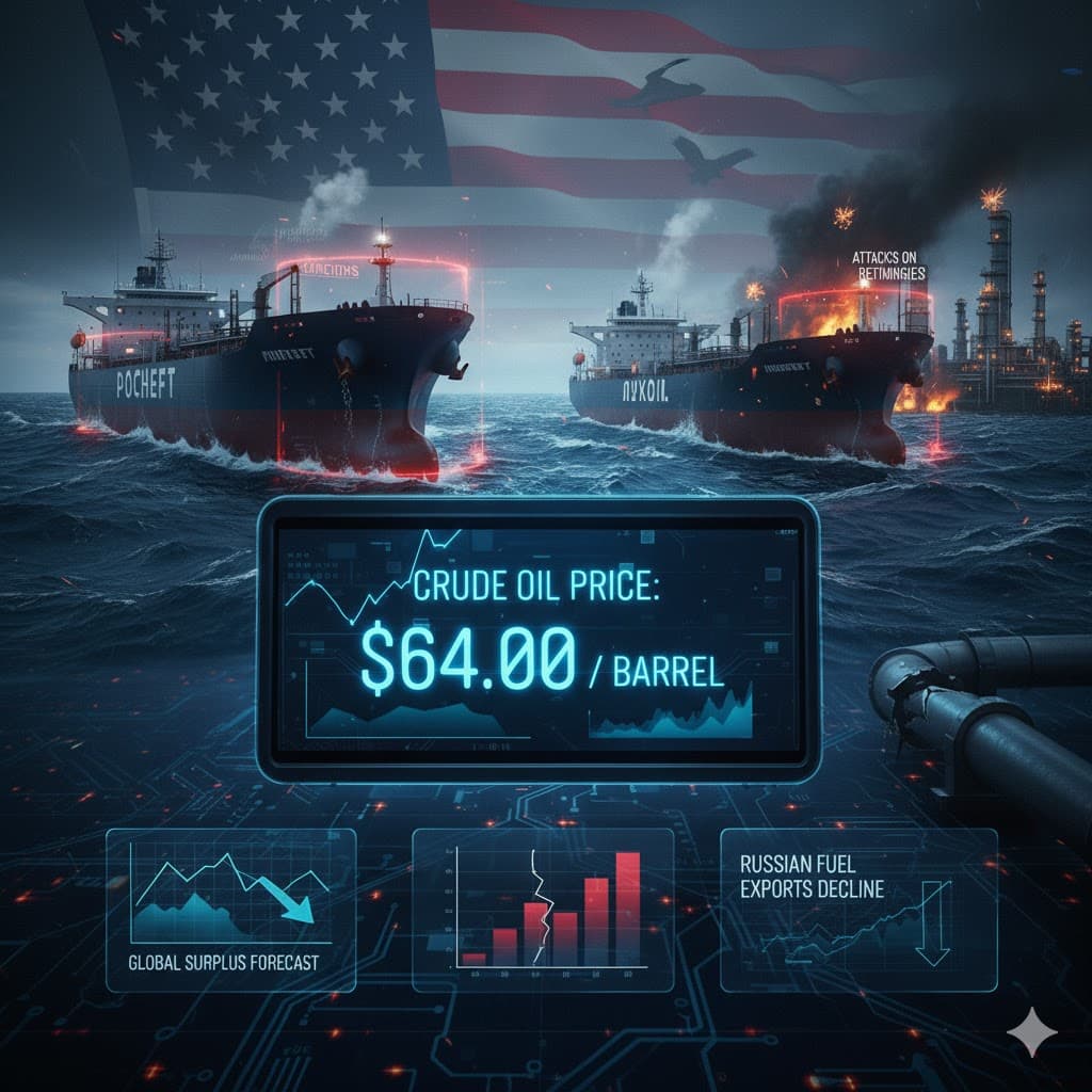 أسعار النفط: برنت 64 دولارًا وغرب تكساس دون 60 وسط ضغوط العقوبات