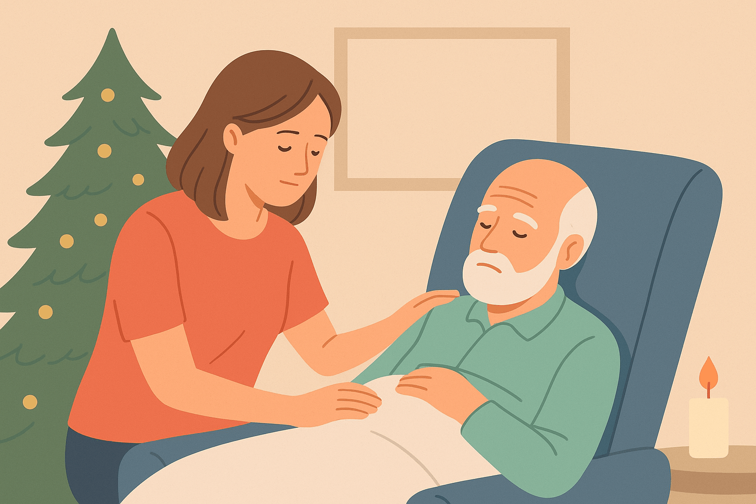 فتاة تقدم الرعاية لوالدها المُسن (ai)