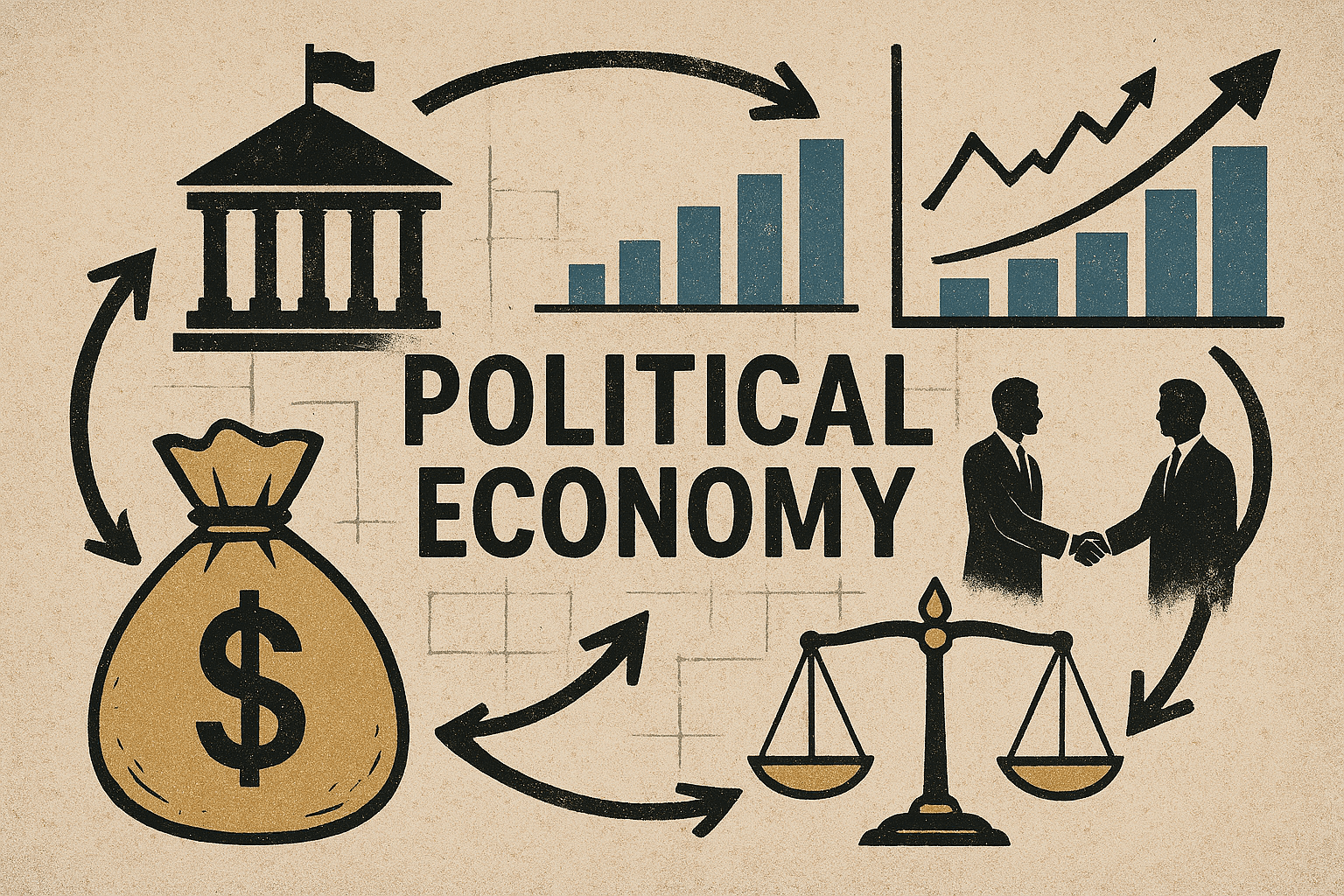 صورة إبداعية تجسد الاقتصاد السياسي