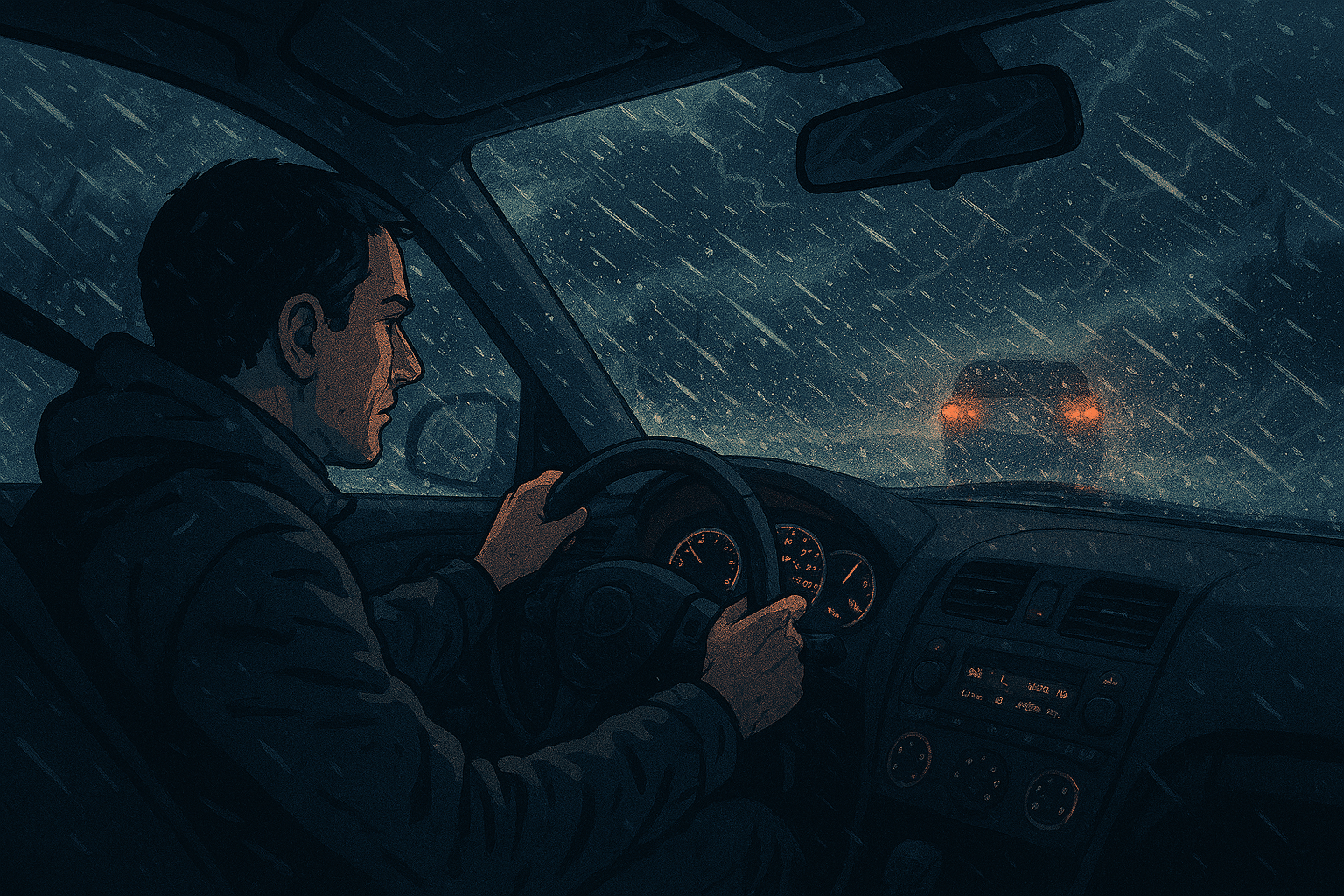 قيادة سيارة وسط العواصف والشتاء