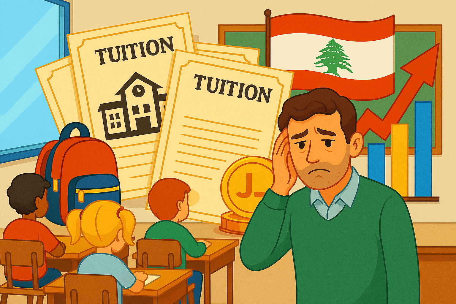 أستاذ وتلاميذ في صف مدرسة لبنانية