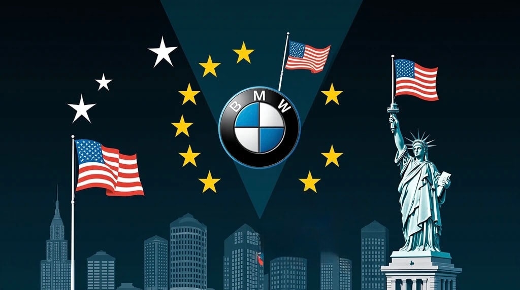 صورة تجمع شعار BMW مع علم أميركا (ai)