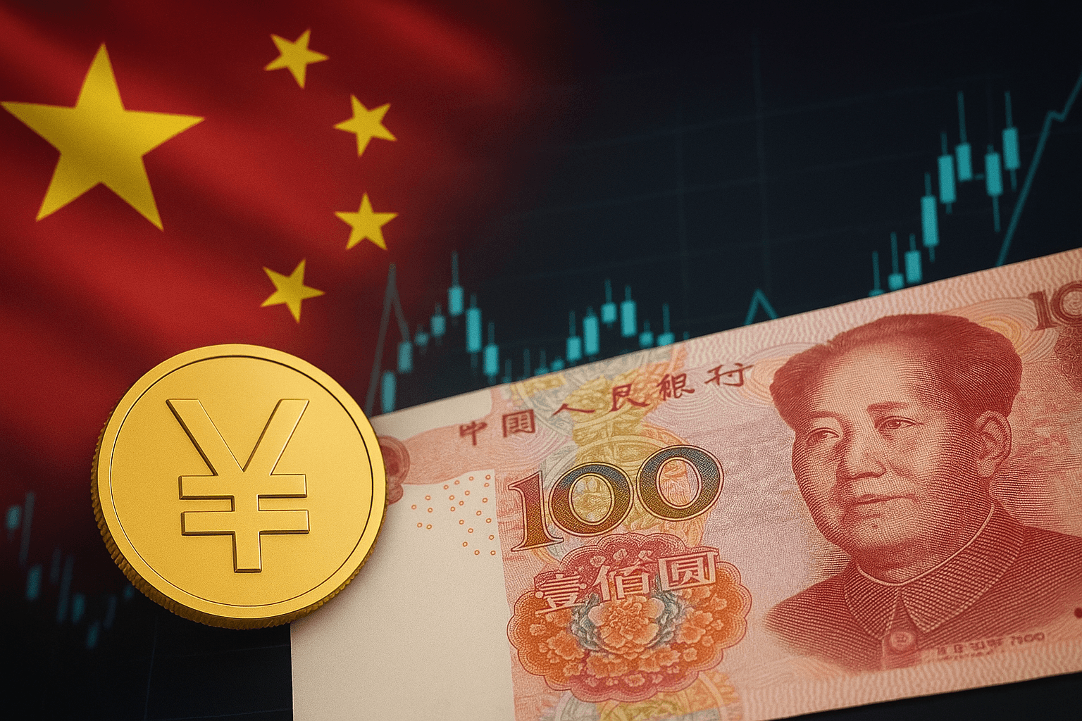 العلم الصيني مع العملة الصينية (ai)