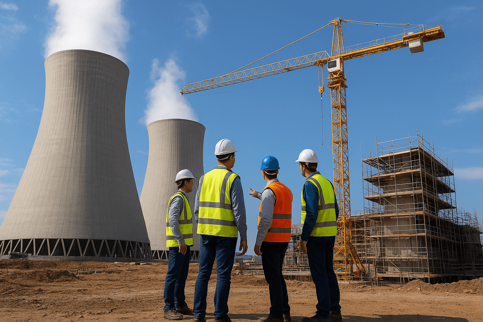 مجموعة صغيرة من العمال في محطة نووية (ai)