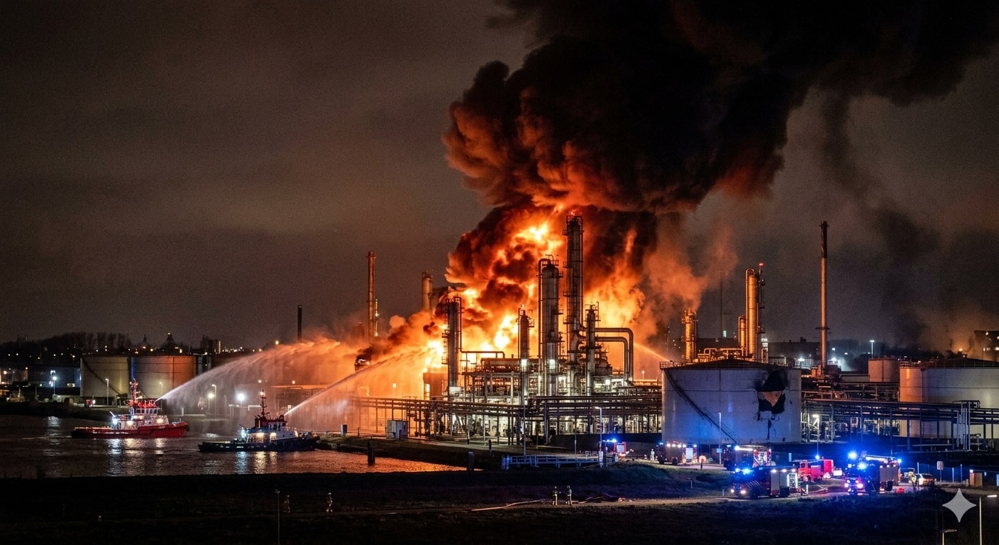 حريق يندلع في مصفاة نفط-صورة مولدة عبر الذكاء الاصطناعي