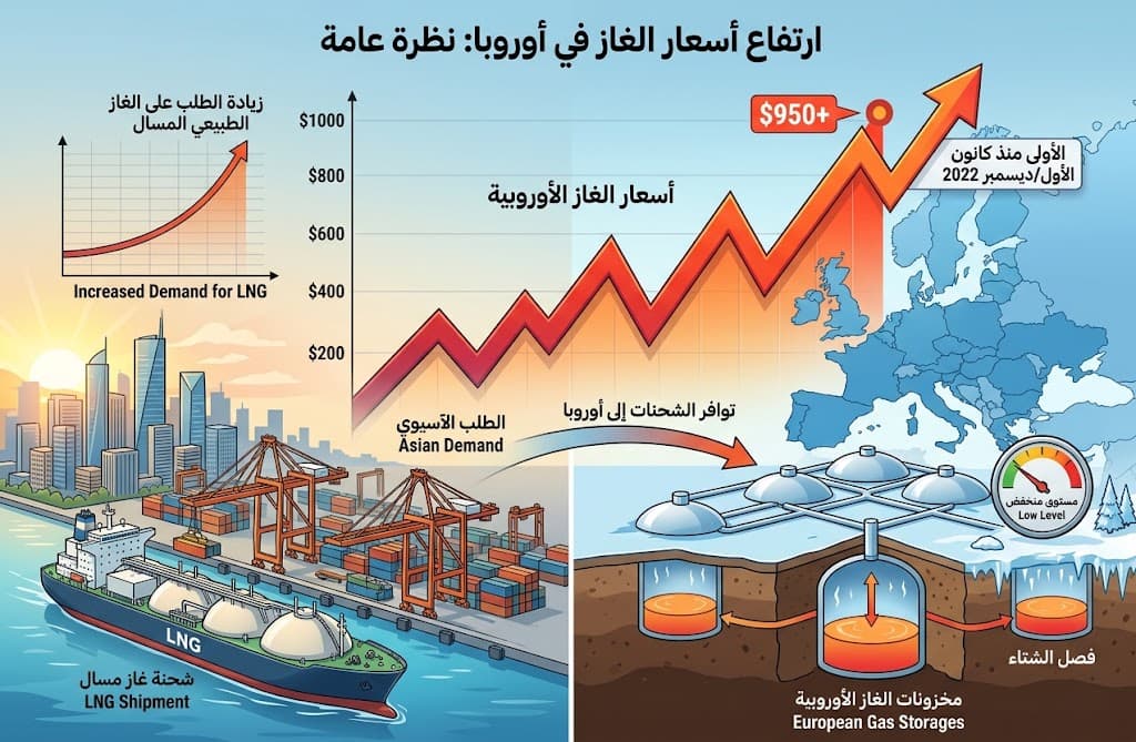 أسعار الغاز الأوروبية تتجاوز 950 دولاراً للمرة الأولى منذ كانون الأول/ديسمبر 2022
