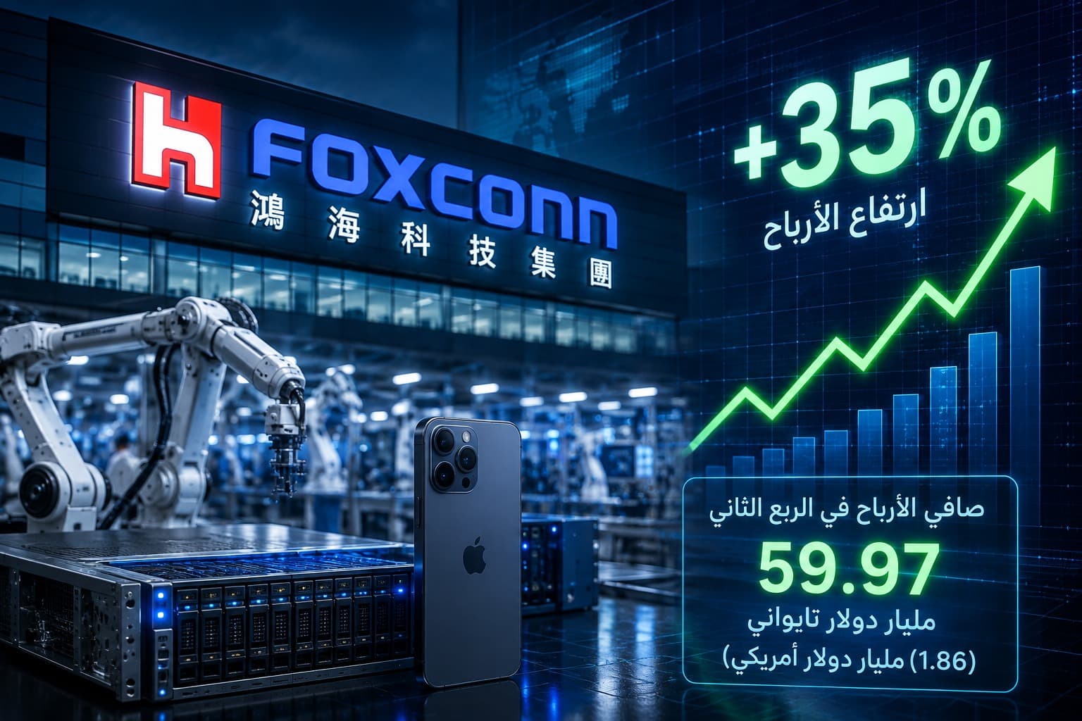 أرباح فوكسكون التايوانية تقفز 35% في الربع الثاني وتتجاوز التوقعات