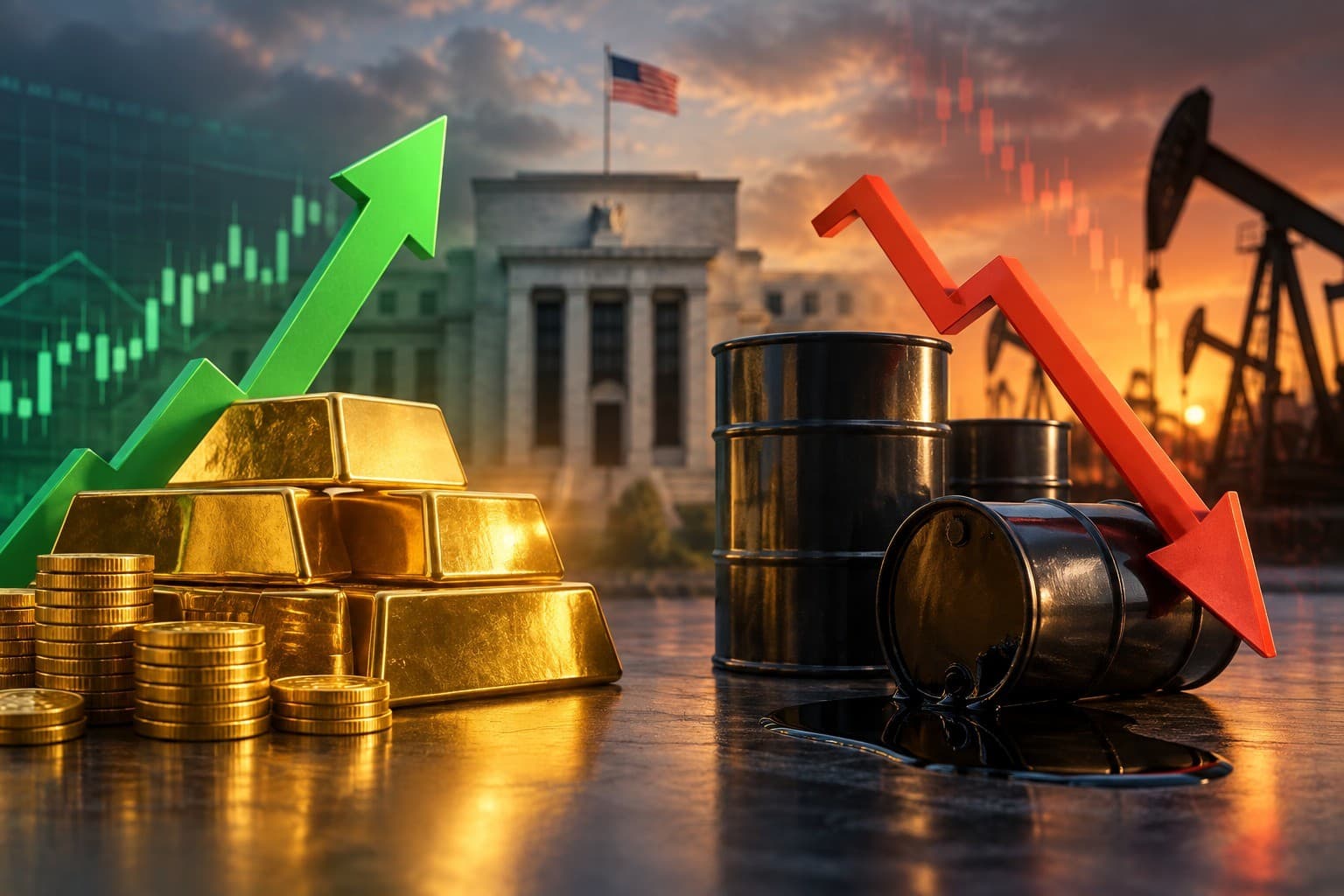 الذهب يرتفع 0.8% والنفط يتراجع وسط ترقب قرار الفيدرالي
