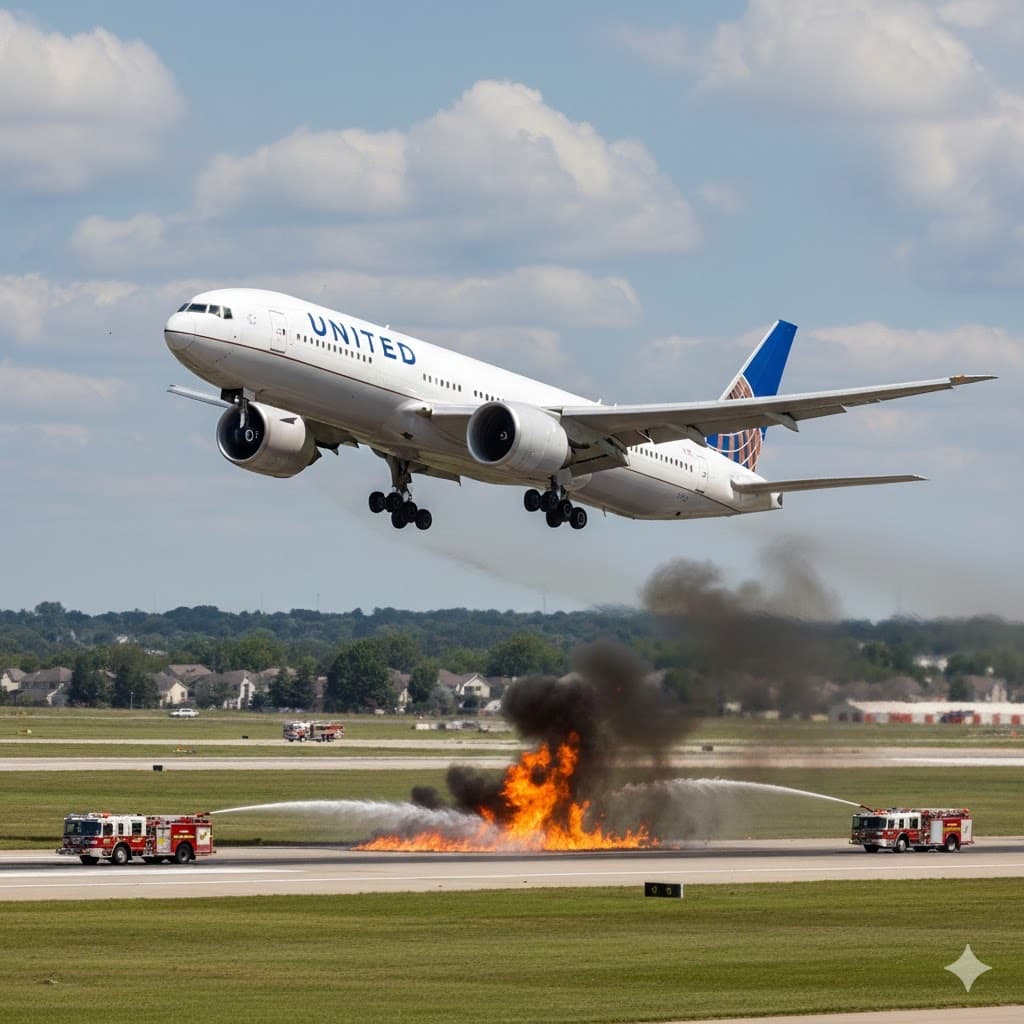 طائرة يونايتد تهبط اضطرارياً في واشنطن بعد تعطل محرك واندلاع حريق على المدرج