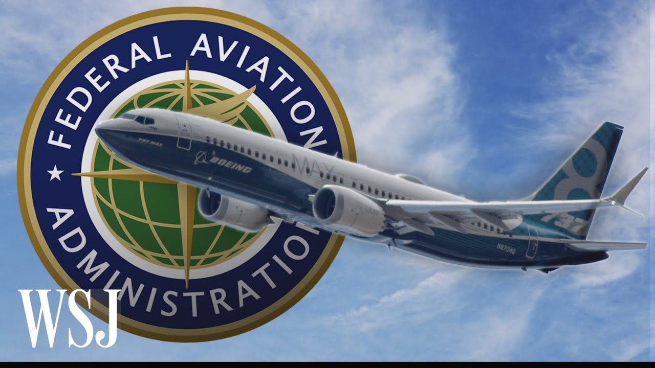 A Boeing aircraft alongside the logo of the US Federal Aviation Administration (FAA)