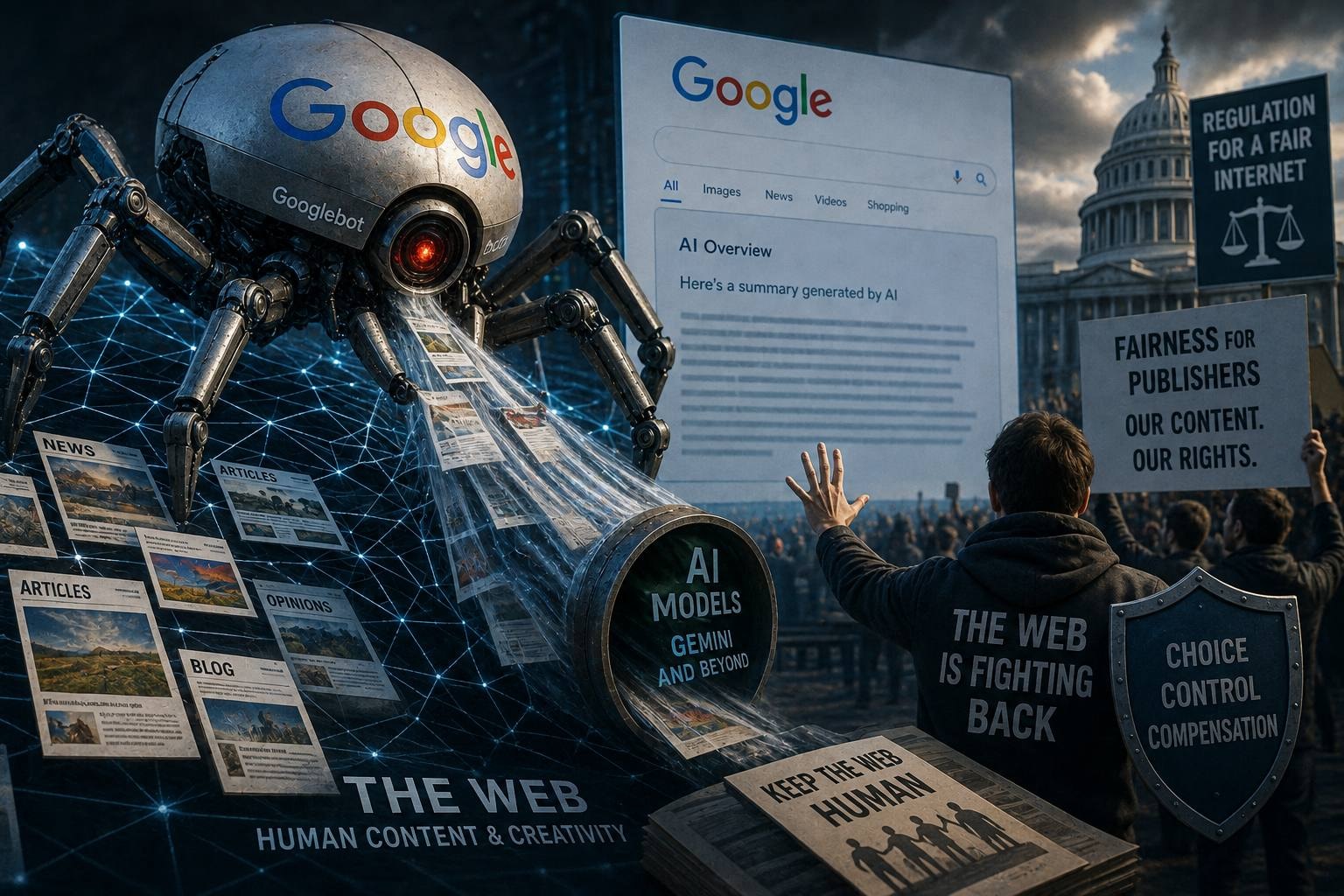 صراع Google مع الناشرين حول استخدام محتوى الإنترنت في الذكاء الاصطناعي - AI