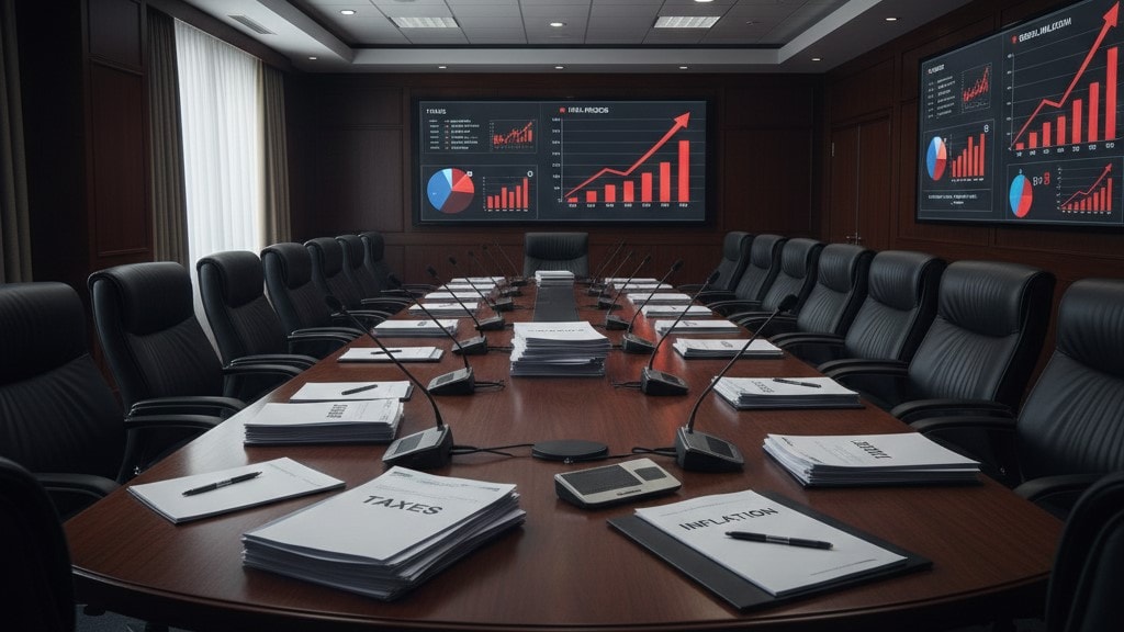 قاعة اجتماعات لجنة الاقتصاد للبحث في آثار رفع الضرائب والتضخم العام على الأسعار. (AI)